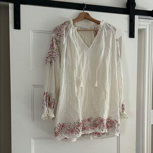 Little Moon Cream Tunic with Pink and Red Floral Embroidery